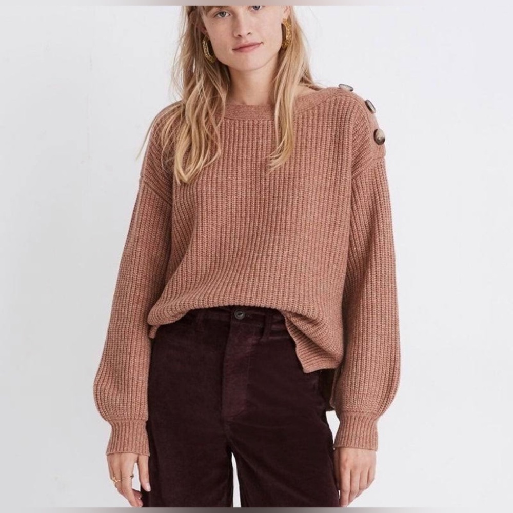 Madewell Boatneck Button-Shoulder Sweater Pink
